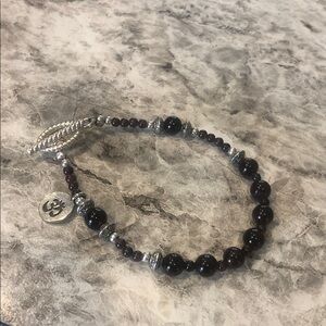 Vintage Garnet Gemstone Beaded Bracelet with Toggle clasp and Om (Aum) Charm.